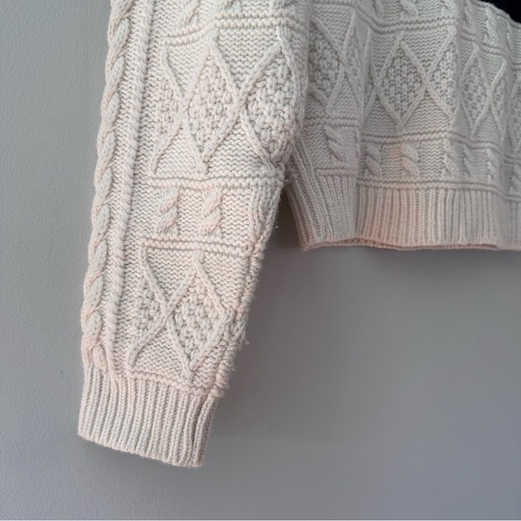 Club Monaco Structured Cable Crew Knit Sweater Black White Wool Size Small - Picture 7 of 13